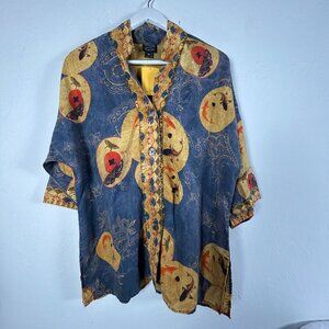 Citron Santa Monica Womens Asian-Inspired Moon Print Button Up Shirt Blue XL New